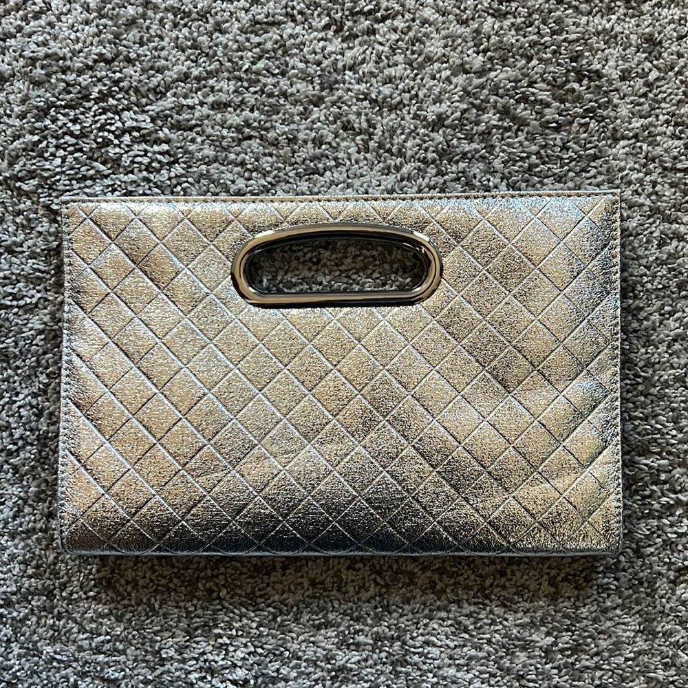 NWT! Silver clutch with crossbody strap included